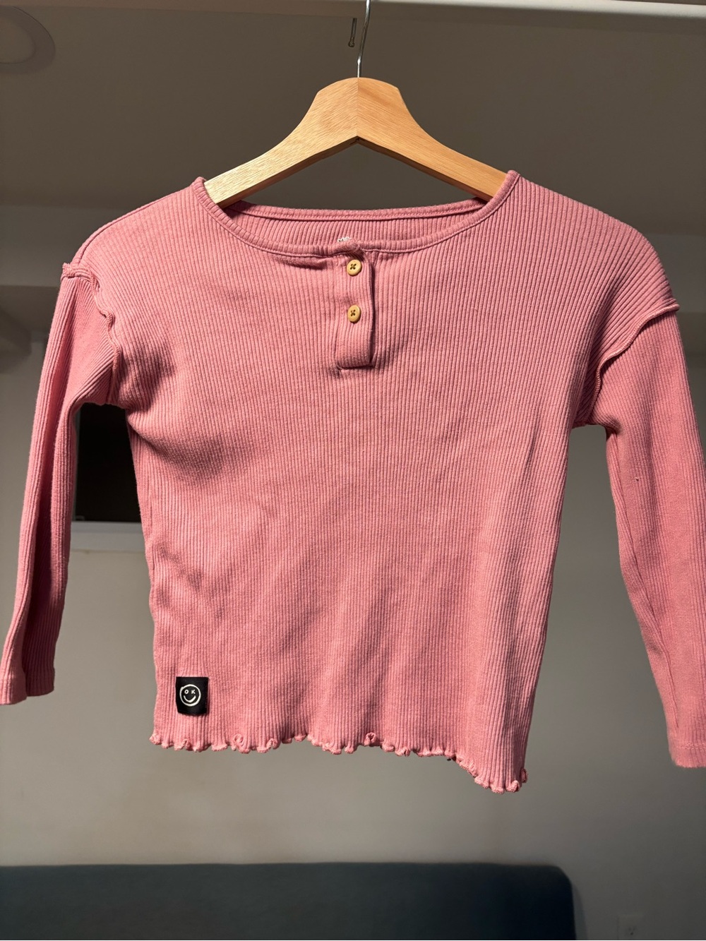 Kids Long Sleeve Ribbed Henley Top - Pink